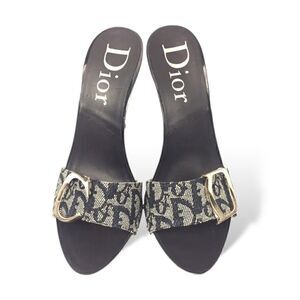 CHRISTIAN DIOR Monogram Trotter Mule Heels with Large Silver C & D Detail EU39